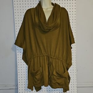 Chic Olive Cowl Neck Poncho M-L